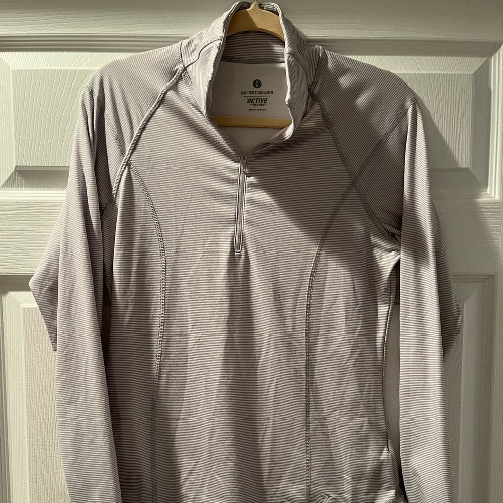 Semi-Fitted Grey Stripe Active Top